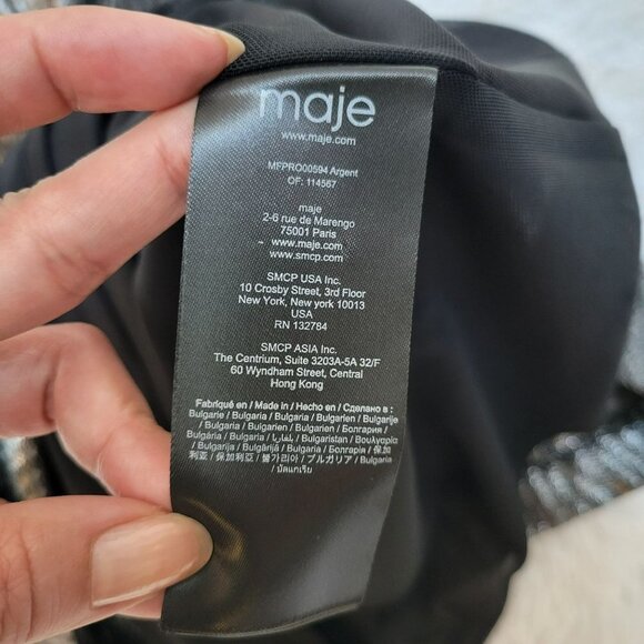 NWT Maje Ralery Mini Dress Argent Women's Striped Metallic Long Sleeve - Size 4 - Picture 9 of 12